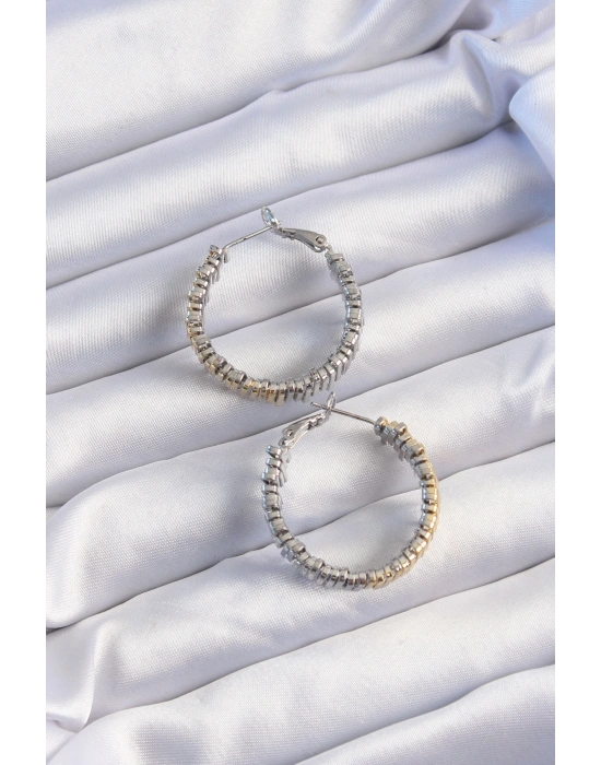 Pirinç Gold Gümüş Renkli Tırtıklı Halka Küpe