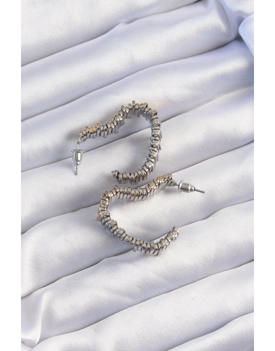 Pirinç Gold Gümüş Renkli Tırtıklı Kalp Küpe