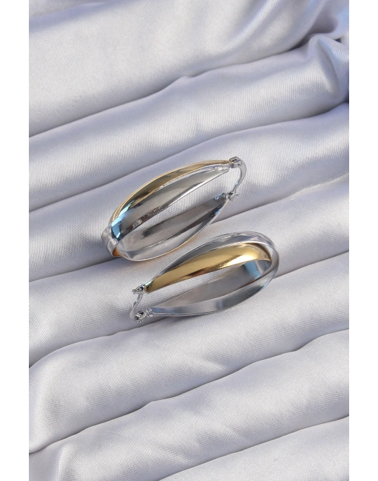 Pirinç Gold Gümüş Renkli Uzun Kıvrımlı Küpe