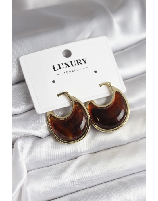 Pirinç Gold Kahverengi Renk Vintage Kadın Küpe