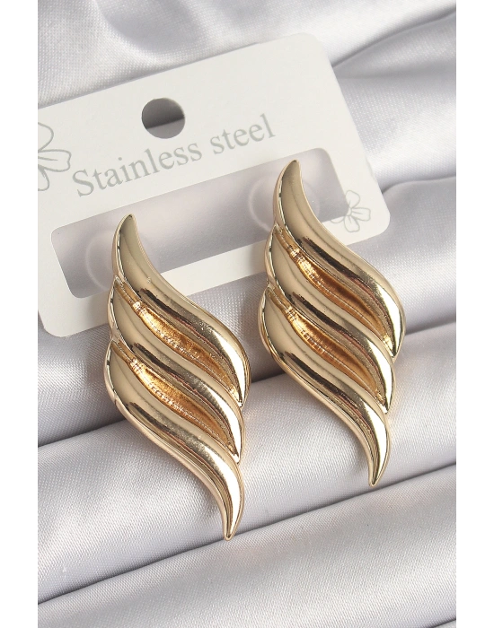 Pirinç Gold Renk 3 Sıra Dalga Model Kadın Küpe