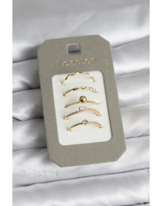 Pirinç Gold Renk 5li Yüzük Seti