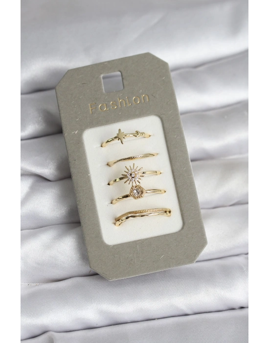 Pirinç Gold Renk 5li Yüzük Seti