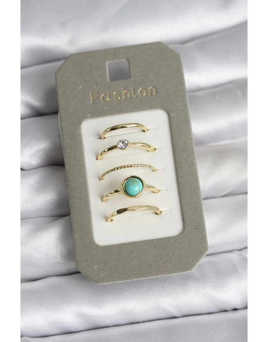 Pirinç Gold Renk 5li Yüzük Seti