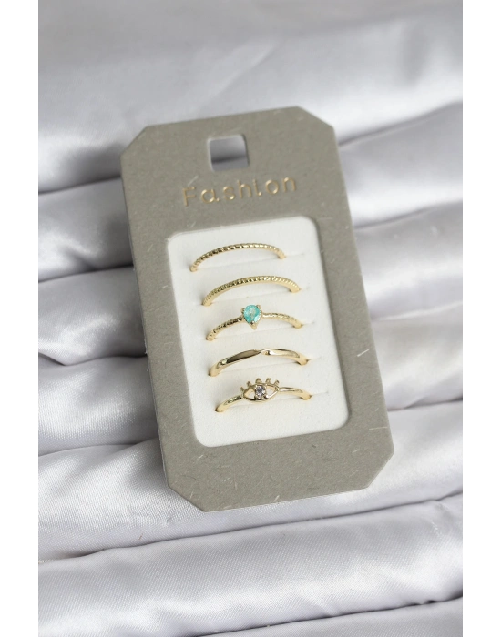 Pirinç Gold Renk 5li Yüzük Seti