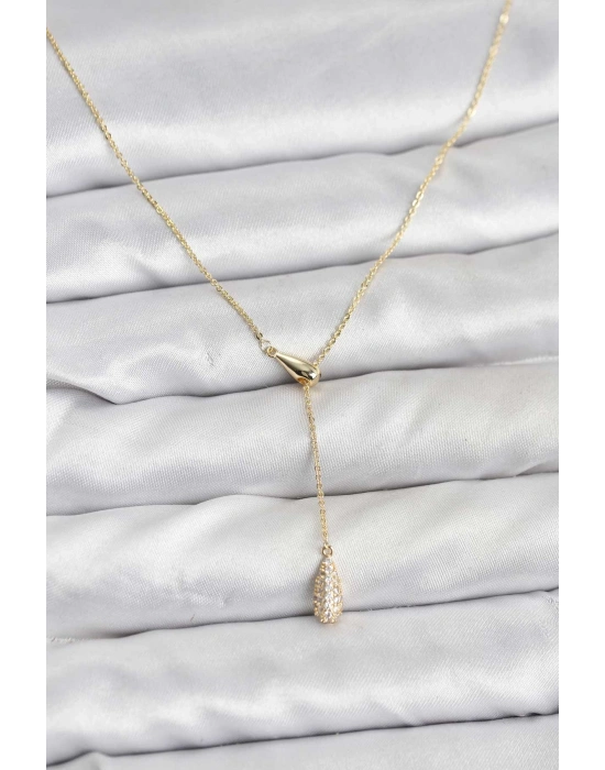 Pirinç Gold Renk Asansörlü Damla Model Kadın Kolye