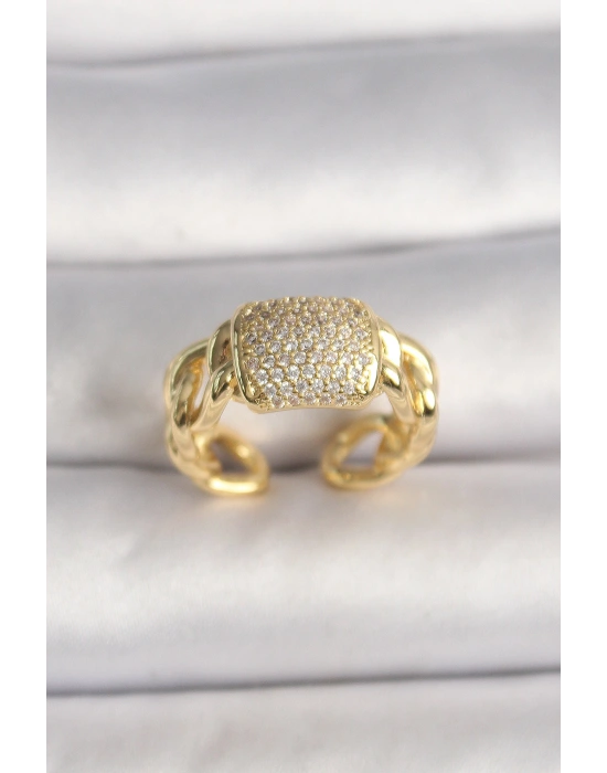 Pirinç Gold Renk Ayarlanabilir Zirkon Taşlı Kadın Yüzük