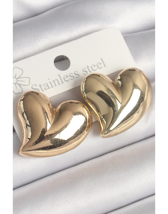 Pirinç Gold Renk Bomba Kalp Model Kadın Küpe