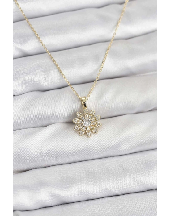 Pirinç Gold Renk Çiçek Model Kadın Kolye