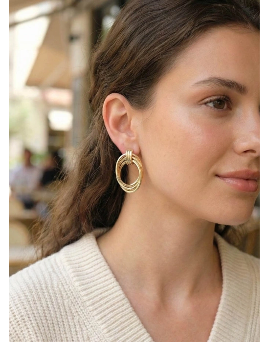 Pirinç Gold Renk Damla Model Vintage Kadın Küpe