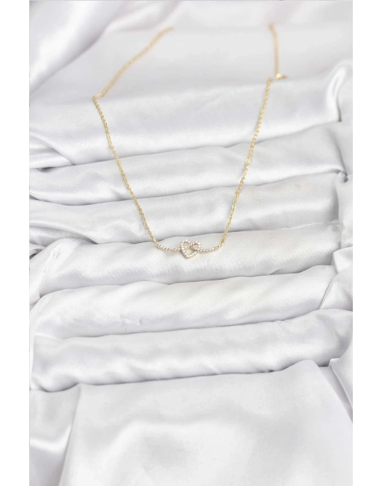 Pirinç Gold Renk Düğüm Kalp Model Kadın Kolye