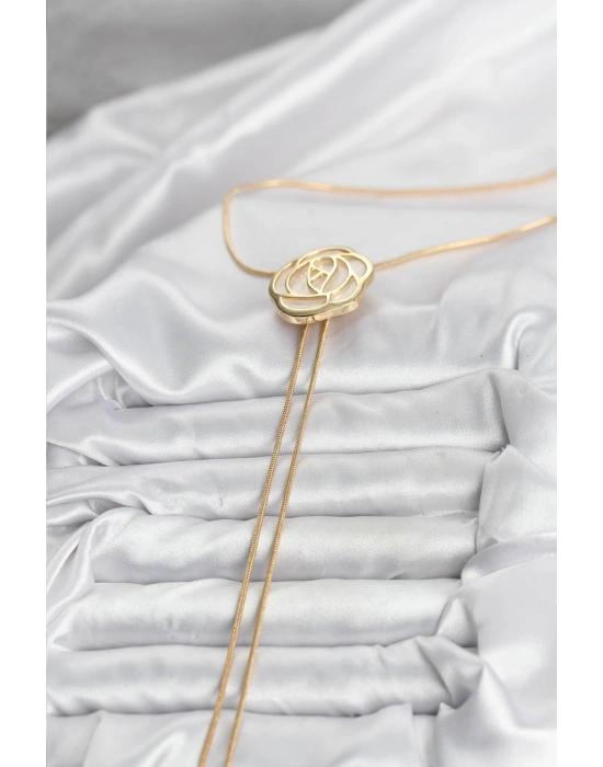 Pirinç Gold Renk Gül Model Asansörlü Kadın Kolye