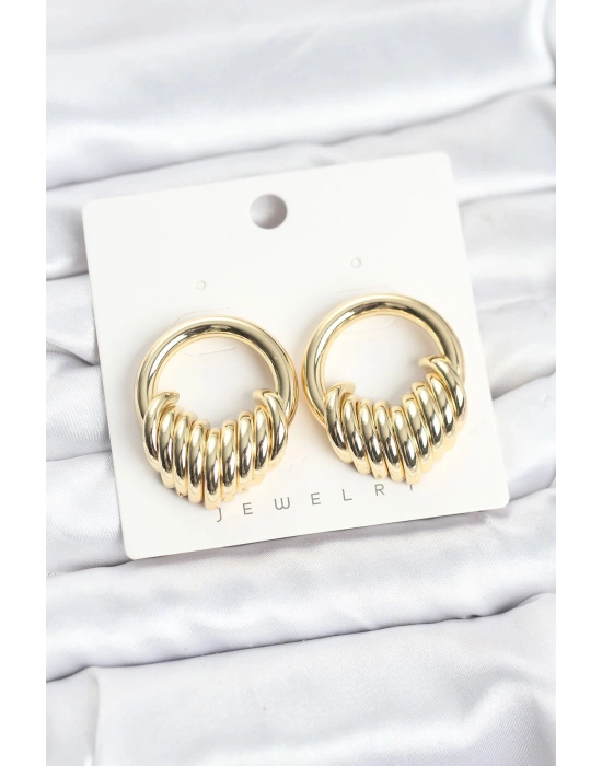 Pirinç Gold Renk Halka Sarmal Model Vintage Kadın Küpe