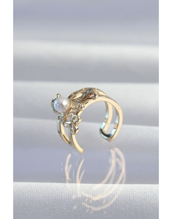 Pirinç Gold Renk İncili Ahtapot Earcuff Küpe