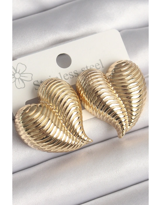 Pirinç Gold Renk İşlemeli Bomba Kalp Model Kadın Küpe