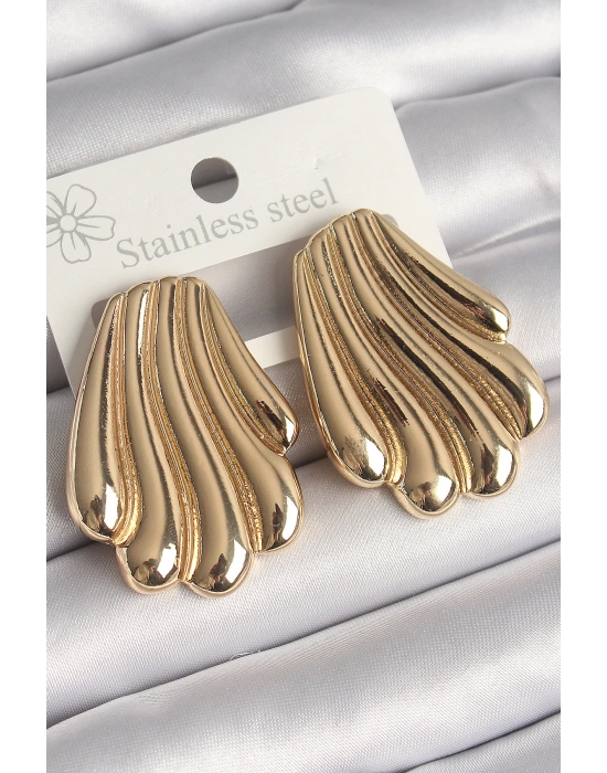 Pirinç Gold Renk İşlemeli İstirdye Model Kadın Küpe