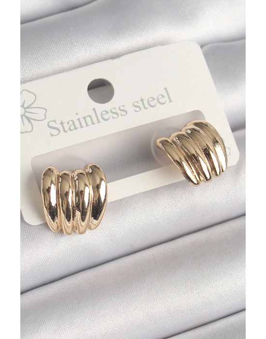 Pirinç Gold Renk İşlemeli Yarım Halka Model Kadın Küpe