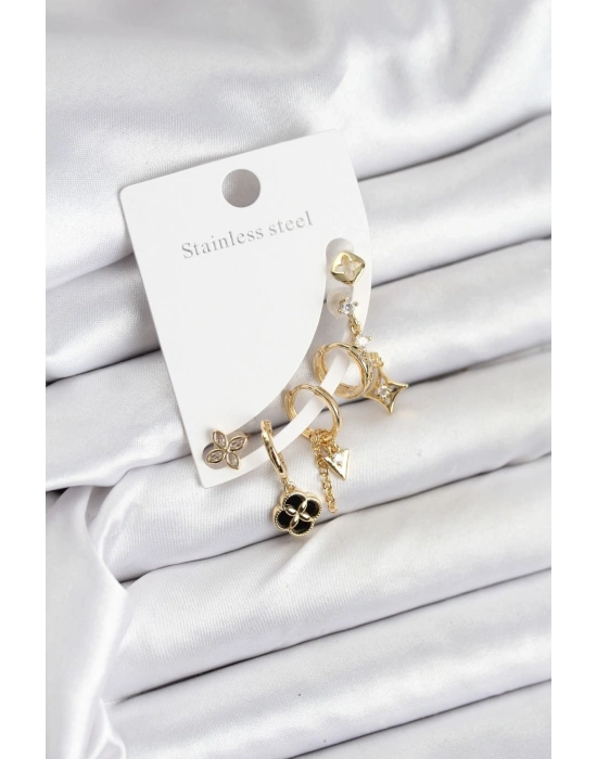Pirinç Gold Renk Kadın Set Küpe