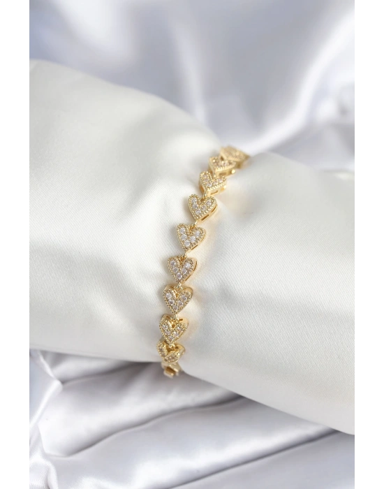 Pirinç Gold Renk Kalp Model Kadın Bileklik