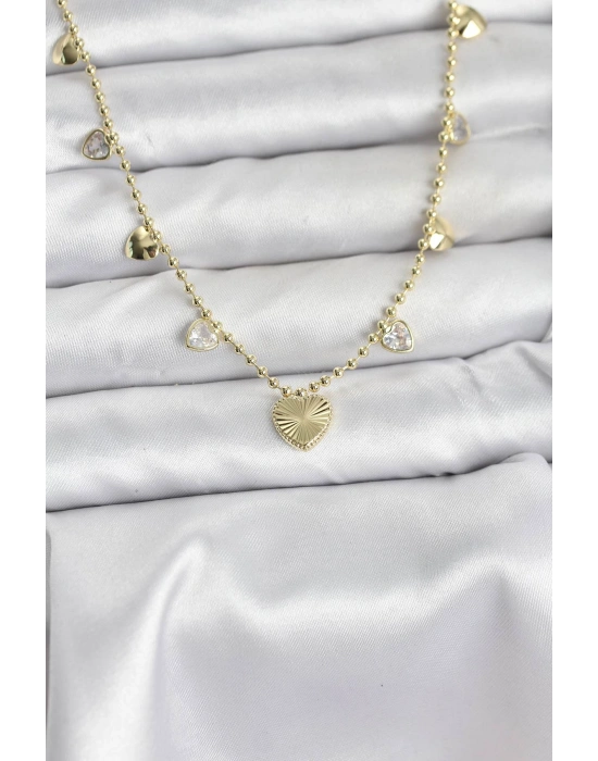 Pirinç Gold Renk Kalp Model Kadın Kolye