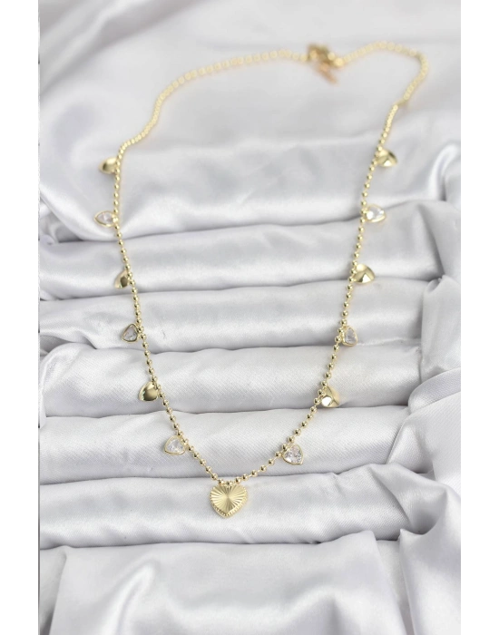 Pirinç Gold Renk Kalp Model Kadın Kolye