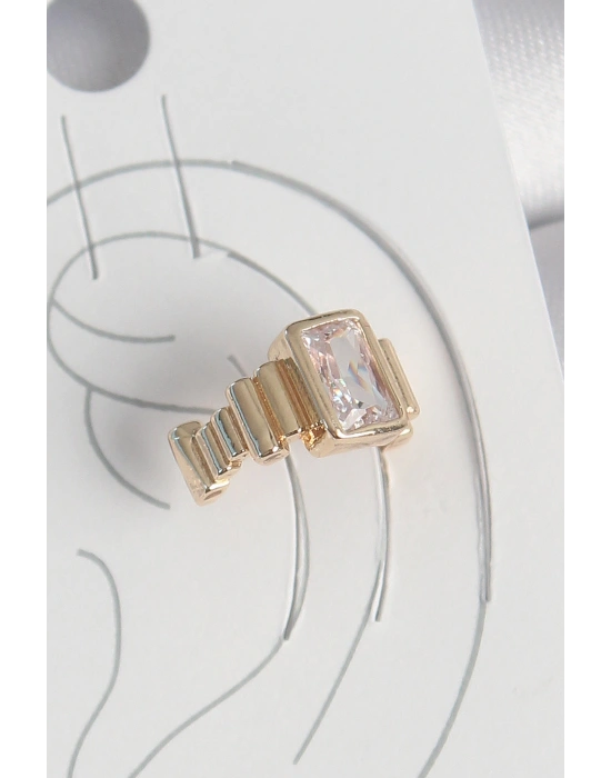 Pirinç Gold Renk Kare Zirkon Taşlı Kadın Kıkırdak Küpe