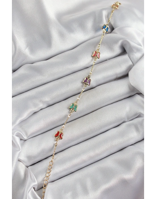 Pirinç Gold Renk Karışık Renk Kelebek Zirkon Taşlı Kadın Bileklik