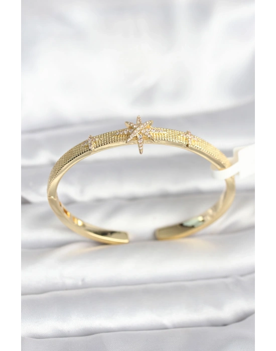 Pirinç Gold Renk Kutup Yıldızı Model Kadın Kelepçe Bileklik