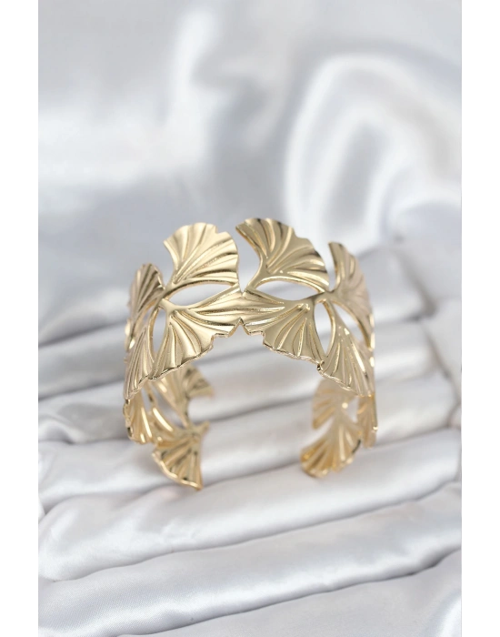 Pirinç Gold Renk Levha Yelpaze Model Kadın Bileklik