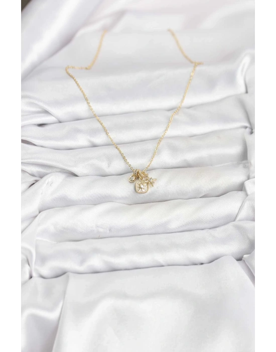 Pirinç Gold Renk Minimal Charmlı Kadın Kolye