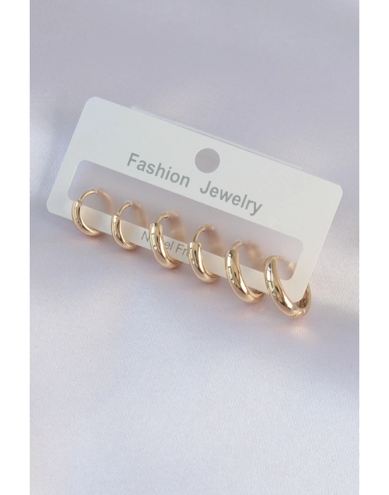 Pirinç Gold Renk Oval Küpe Seti