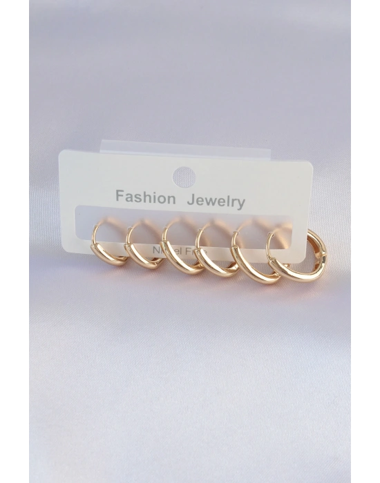 Pirinç Gold Renk Oval Küpe Seti