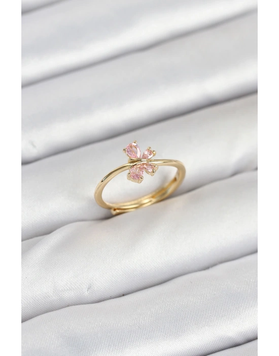 Pirinç Gold Renk Pembe Kelebek Kadın Yüzük