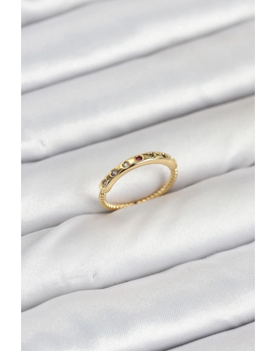 Pirinç Gold Renk Renkli Zirkon Taşlı Kadın Yüzük