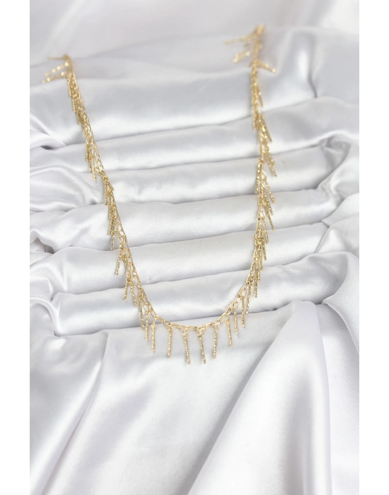 Pirinç Gold Renk Saçaklı Model Kadın Kolye