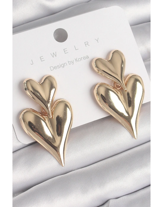 Pirinç Gold Renk Sallantı Kalp Model Kadın Küpe