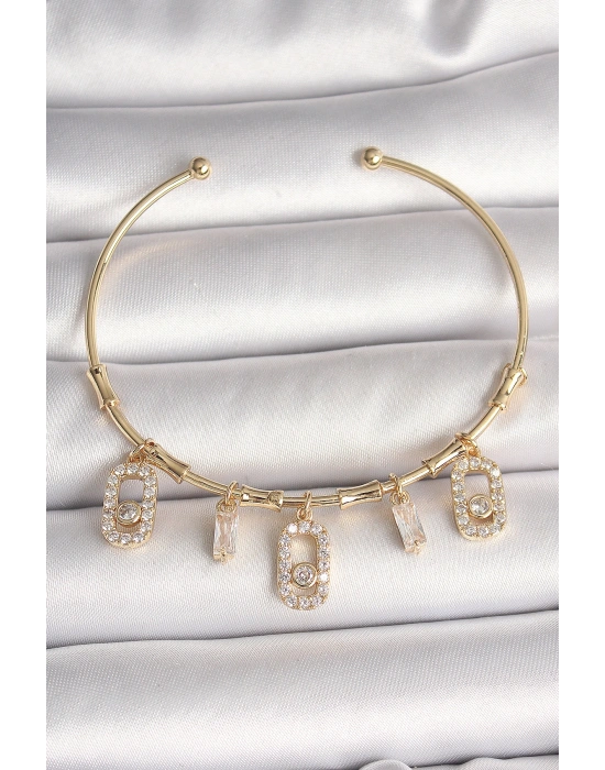 Pirinç Gold Renk Sallantı Zirkon Taşlı Messika Figür Charm Kadın Bileklik