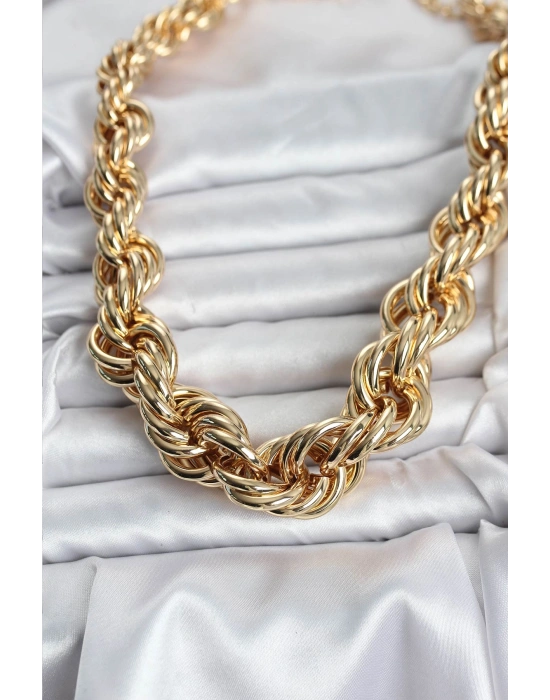 Pirinç Gold Renk Sarmal Halat Model Kadın Kolye