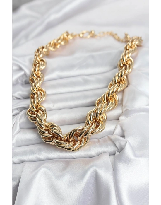 Pirinç Gold Renk Sarmal Halat Model Kadın Kolye