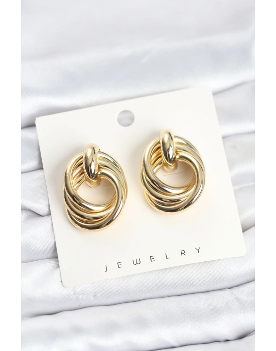 Pirinç Gold Renk Sarmal Halka Model Vintage Kadın Küpe