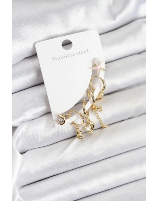 Pirinç Gold Renk Set Küpe