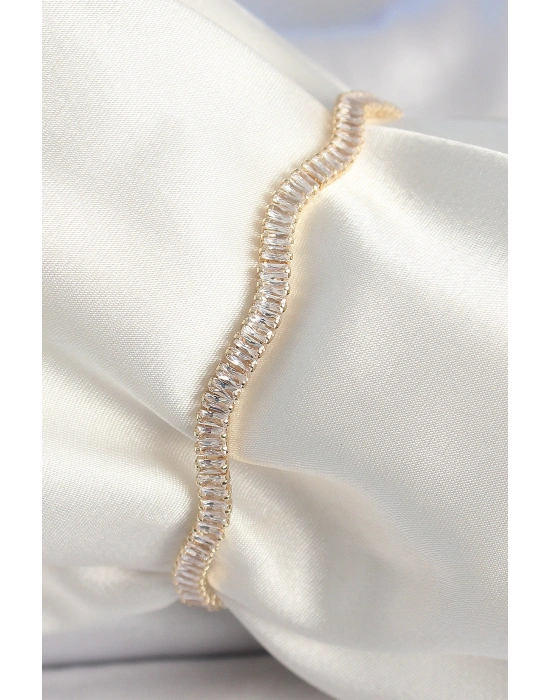 Pirinç Gold Renk Su Yolu Zirkon Taşlı Model Kadın Bileklik