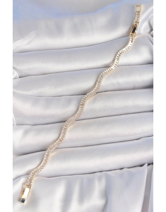 Pirinç Gold Renk Su Yolu Zirkon Taşlı Model Kadın Bileklik