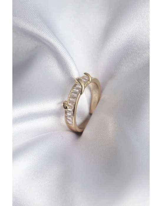 Pirinç Gold Renk Su Yolu Zirkon Taşlı Model Kadın Yüzük