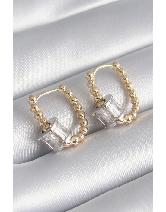 Pirinç Gold Renk Top Model Gümüş Renk Zirkon Taşlı Kadın Küpe