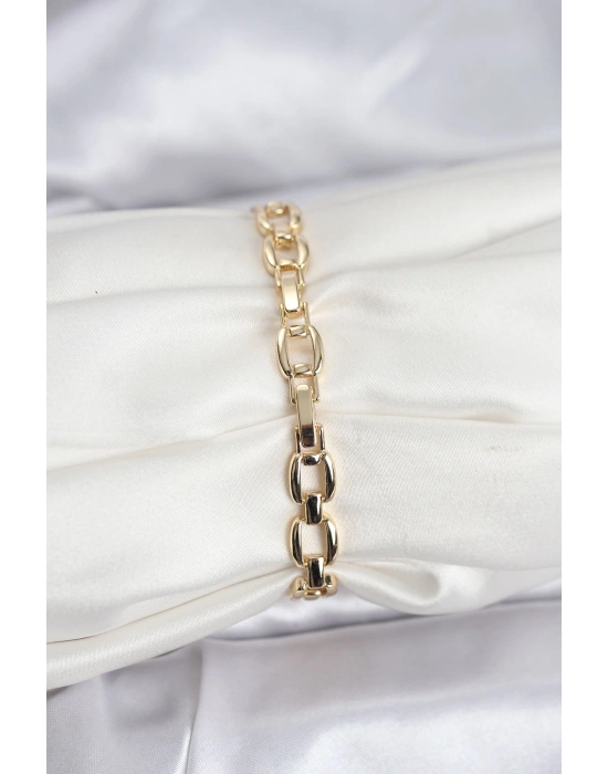 Pirinç Gold Renk VIP Seri Zincir Model Zirkon Taşlı Kadın Bileklik