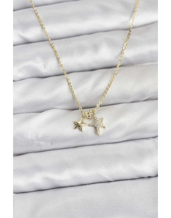 Pirinç Gold Renk Yıldız Minimal Kadın Kolye