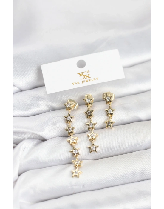 Pirinç Gold Renk Yıldız Model YSX Trio Küpe Seti