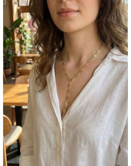 Pirinç Gold Renk Yıldızlı Kadın Y Kolye
