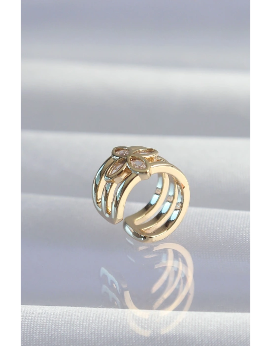 Pirinç Gold Renk Yonca Earcuff Küpe